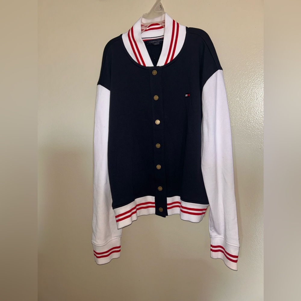 NWOT Tommy Hilfiger Sport Women's Navy White  Varsity Snap Jacket Medium